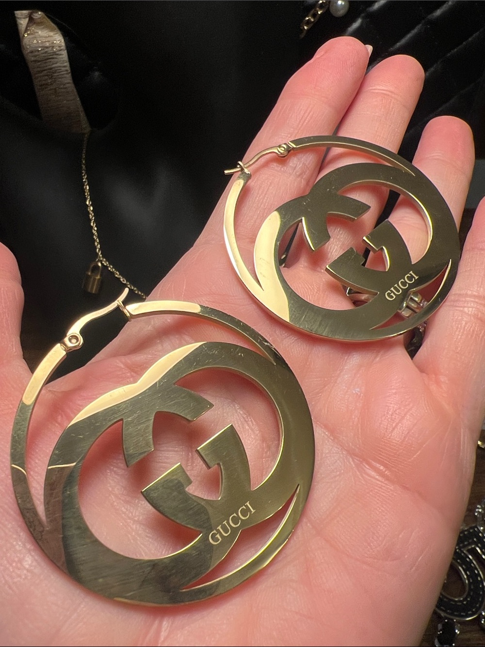 Gold Hoop Earrings with Logo - Picture 4 of 4
